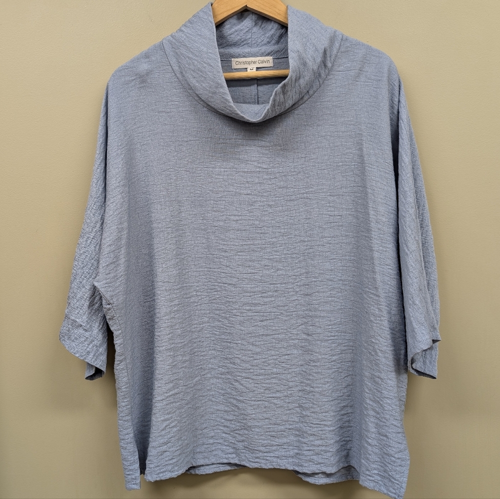Christopher Calvin Mock Neck Blue Women's Top Size Medium